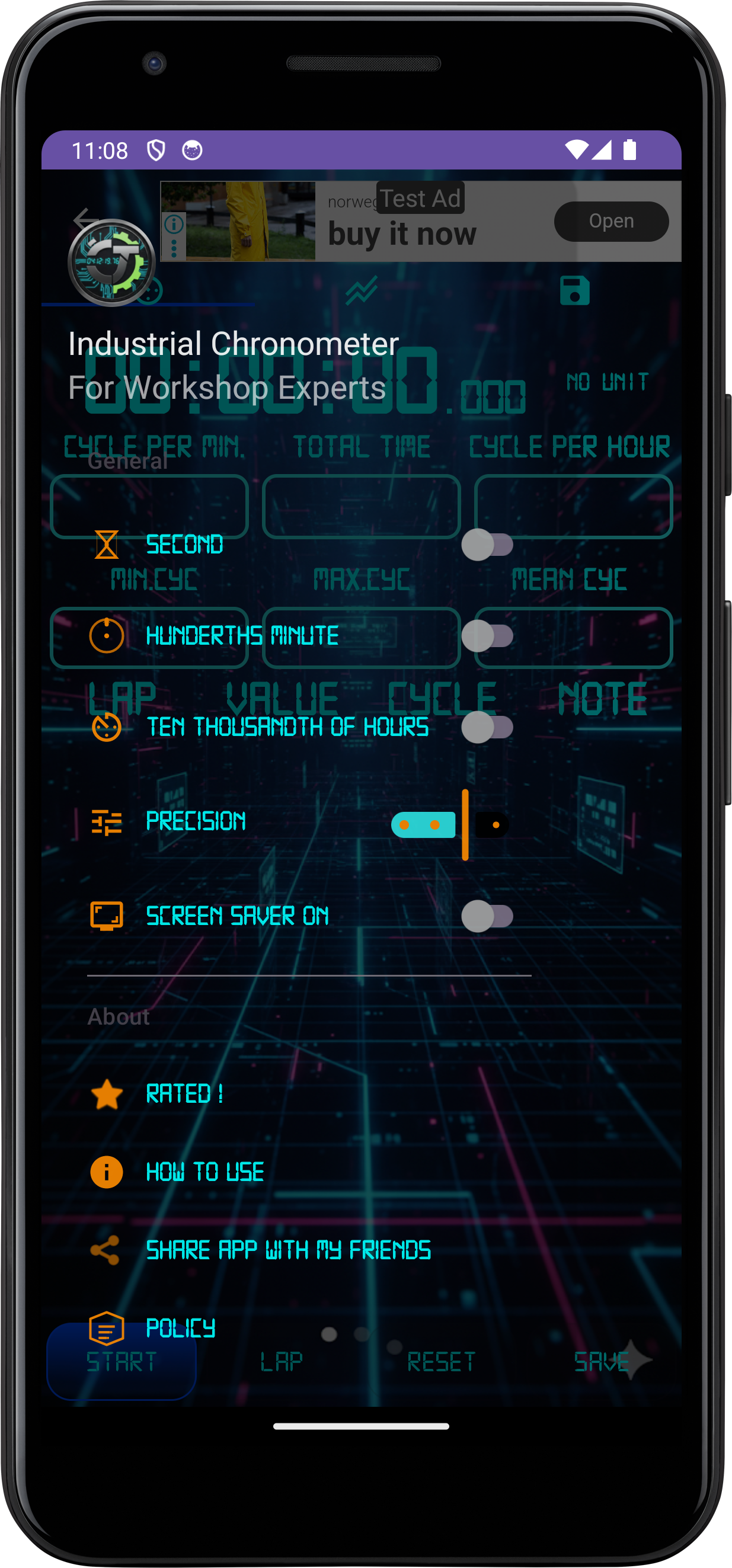 Chronometer Start Screen